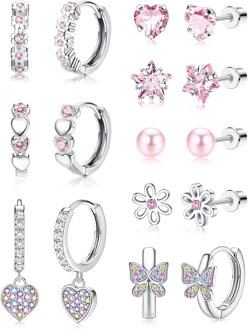 Jstyle Hypoallergenic Earrings for Girls Women Surgical Stainless Steel Hoop Earrings for Sensitive Ears Screw Back Stud Earrings Set Cute Girls Toddler Earrings Kids Earrings Jewelry for Teen Girls - Image 1